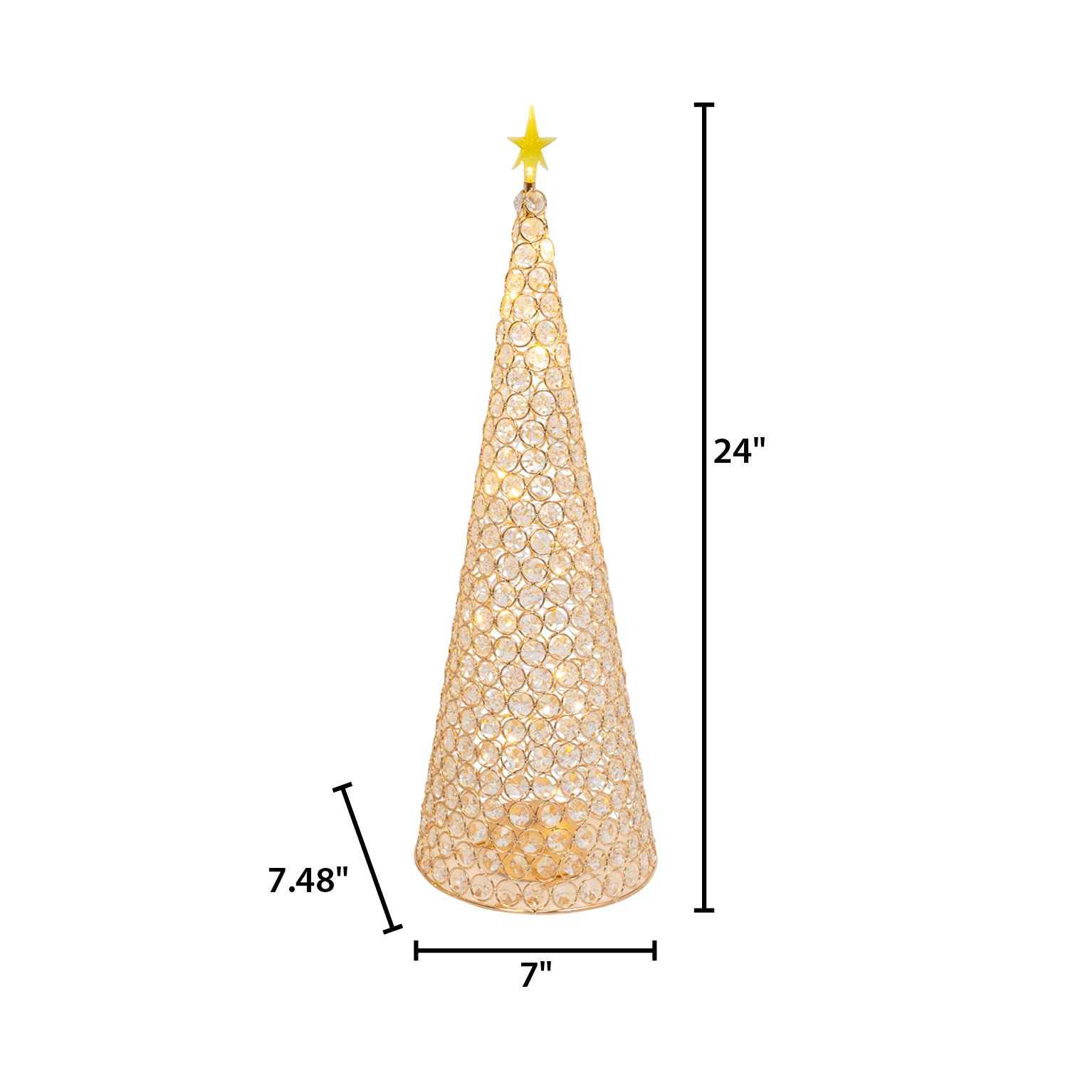 23.8-in H Battery- Operated Lighted Jeweled Cone Tree, Gold